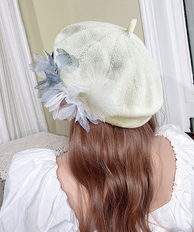 Ink Hat Breathable Wash Flower Tulle Mesh Blue Beret