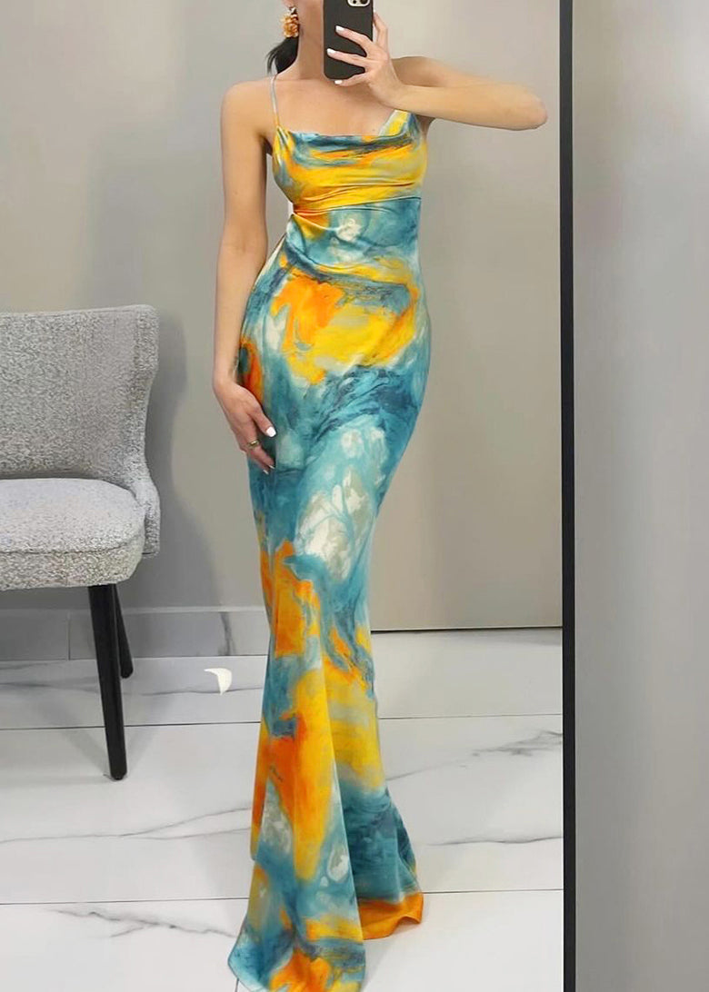 Robe bleue à bretelles, dos nu, sans manches, dentelle, spaghetti