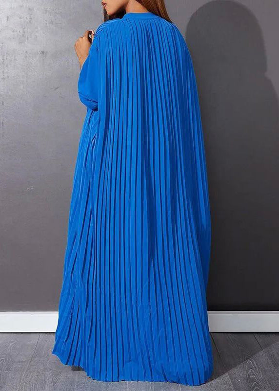 Robe longue de vacances bleue à col rond et manches longues VB1037