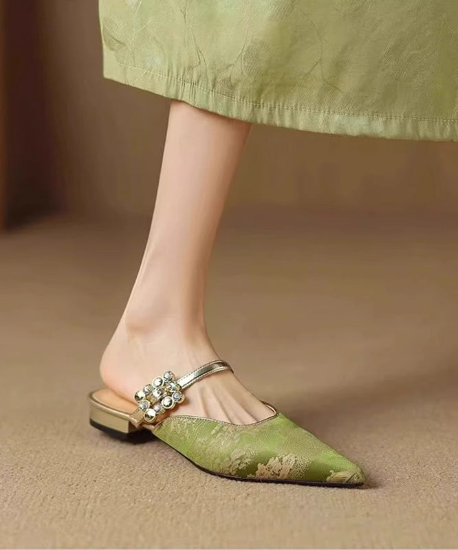 Sandales pointues en jacquard bleu à bout ouvert et épissure de zircon