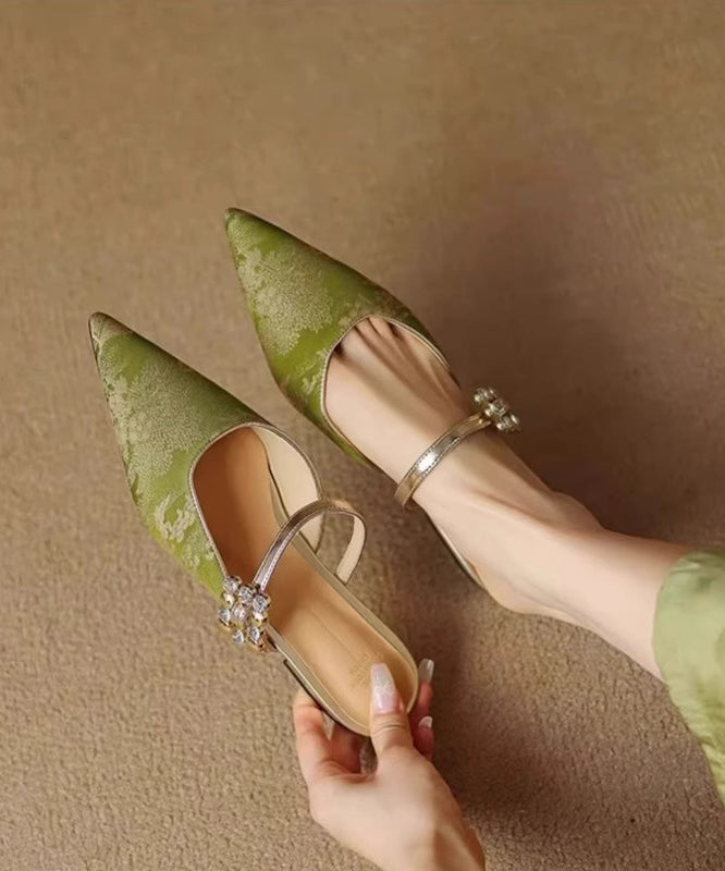Sandales pointues en jacquard bleu à bout ouvert et épissure de zircon