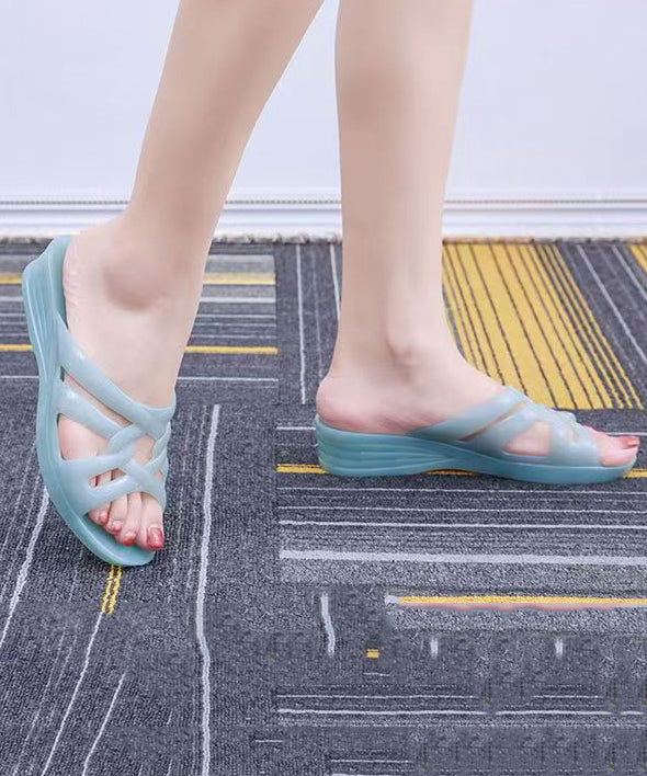 Blue Splicing Wedge Slide Sandals Hollow Out Peep Toe AG1026