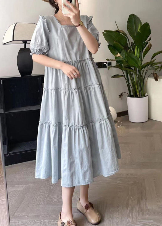 Robe longue de vacances en patchwork bleu froissé été BV028