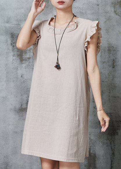 Bohemian Apricot Tie Waist Cotton Mini Dress Summer AL1010