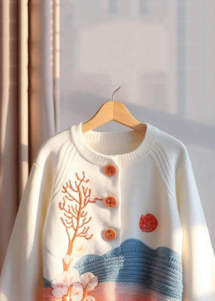 Bohemian Beige Print Button Knit Sweaters Fall QG009