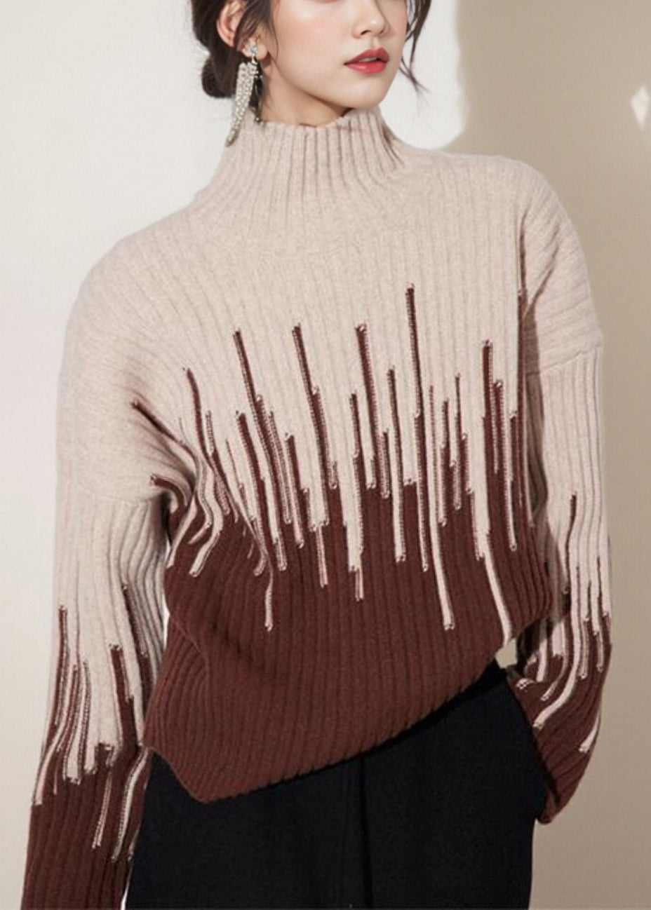 Bohemian Beige Turtleneck Thick Knit Sweater Winter WK007