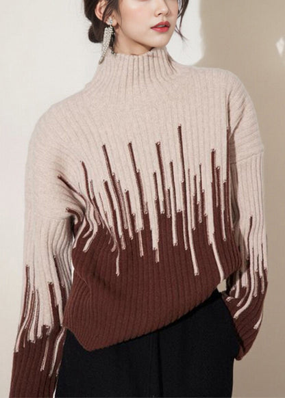 Bohemian Beige Turtleneck Thick Knit Sweater Winter WX004