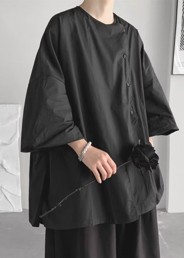 Chemises bohèmes noires asymétriques surdimensionnées en coton, printemps TZ011