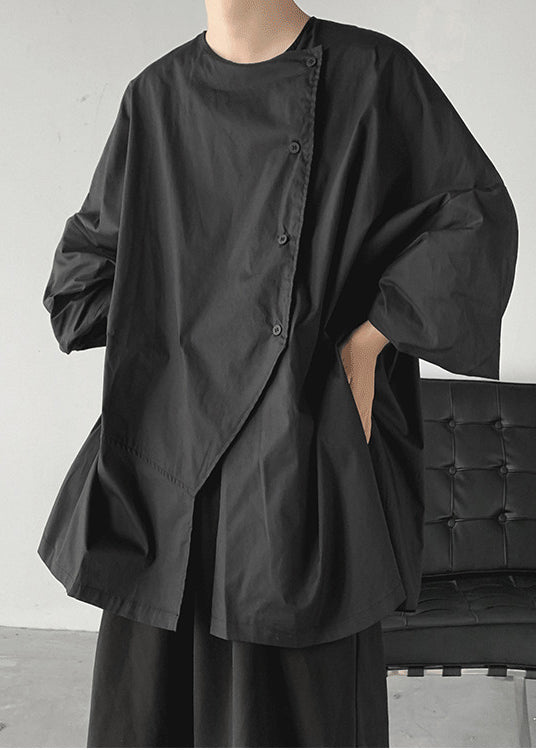 Chemises bohèmes noires asymétriques surdimensionnées en coton, printemps TZ011