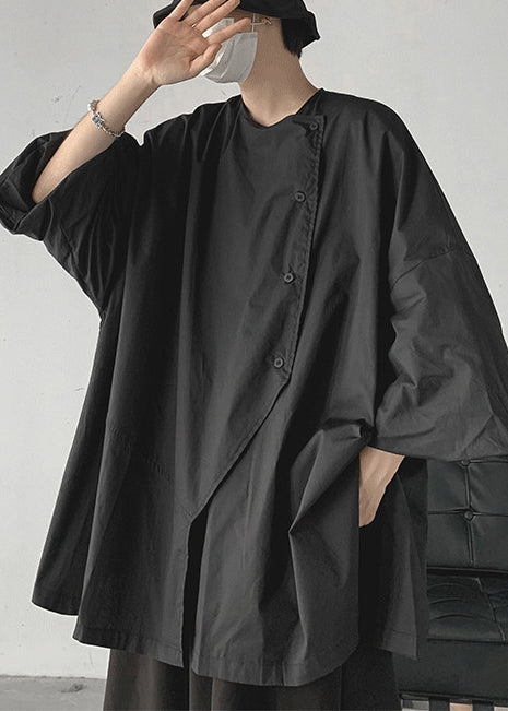 Chemises bohèmes noires asymétriques surdimensionnées en coton, printemps TZ011