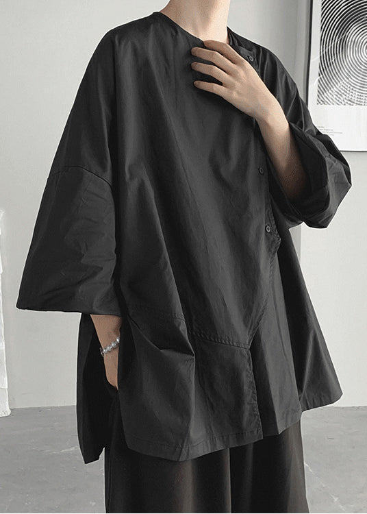 Chemises bohèmes noires asymétriques surdimensionnées en coton, printemps TZ011