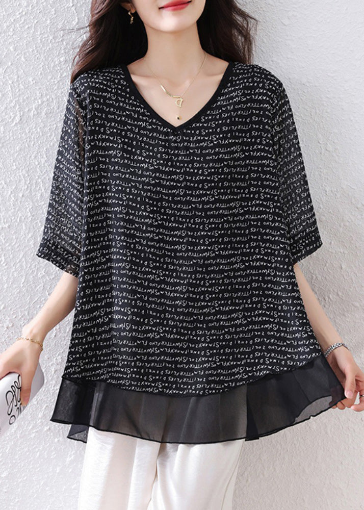 Patchwork Schwarz Übergroße Sommer Tops Bohemian Chiffon