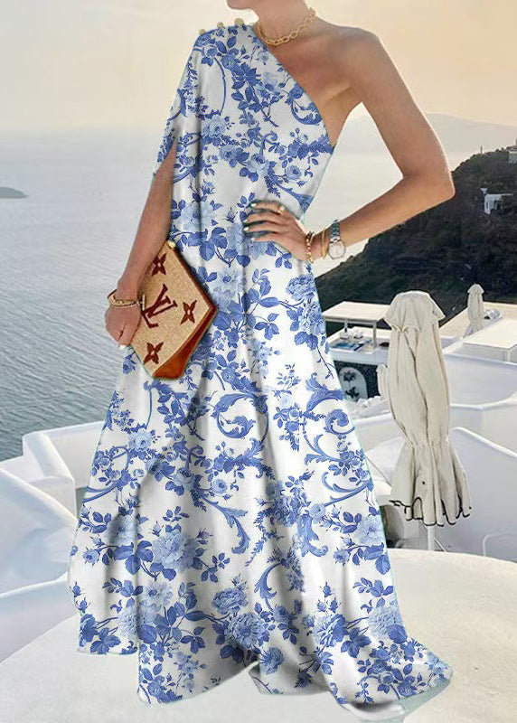 Vestidos Bohemian One Dress Blue Design Shoulder Asymmetrical
