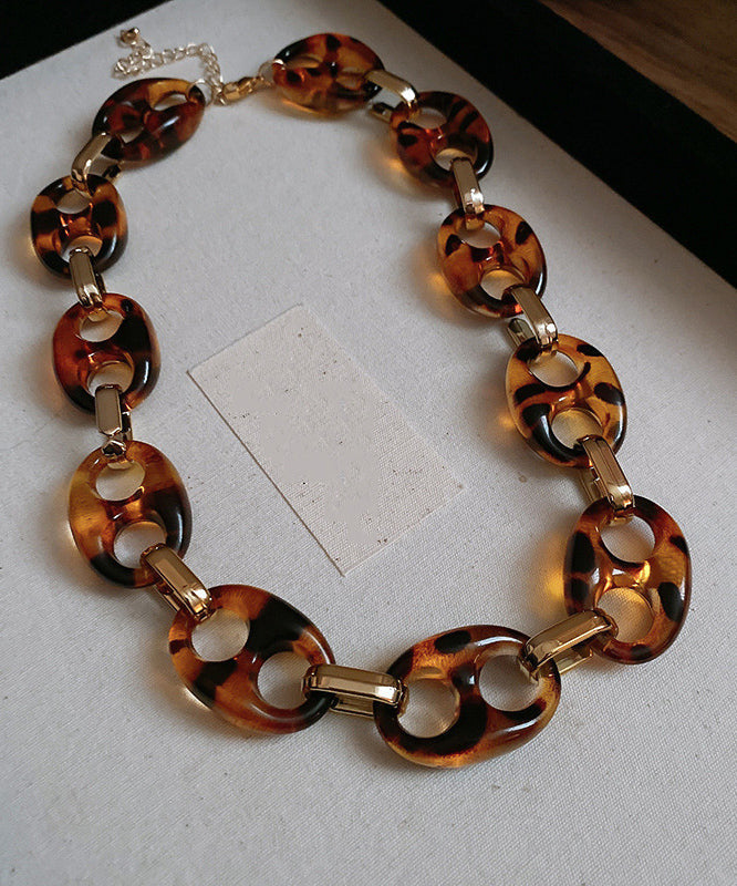 Collier bohème café acrylique creux en alliage