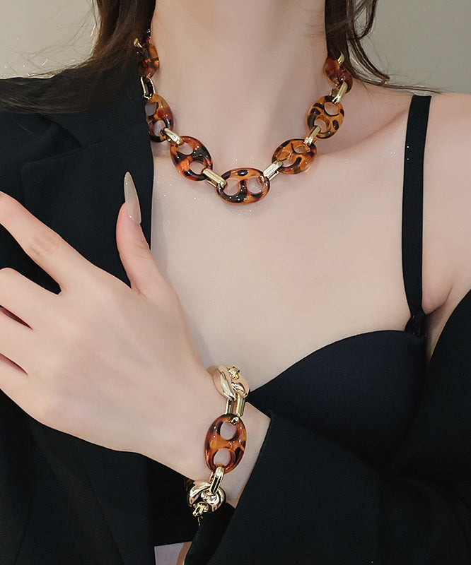 Collier bohème café acrylique creux en alliage