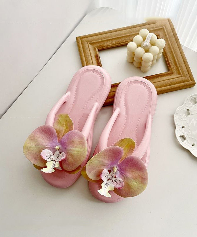 Comfortable Flip Green Floral Splicing Bohemian Flops