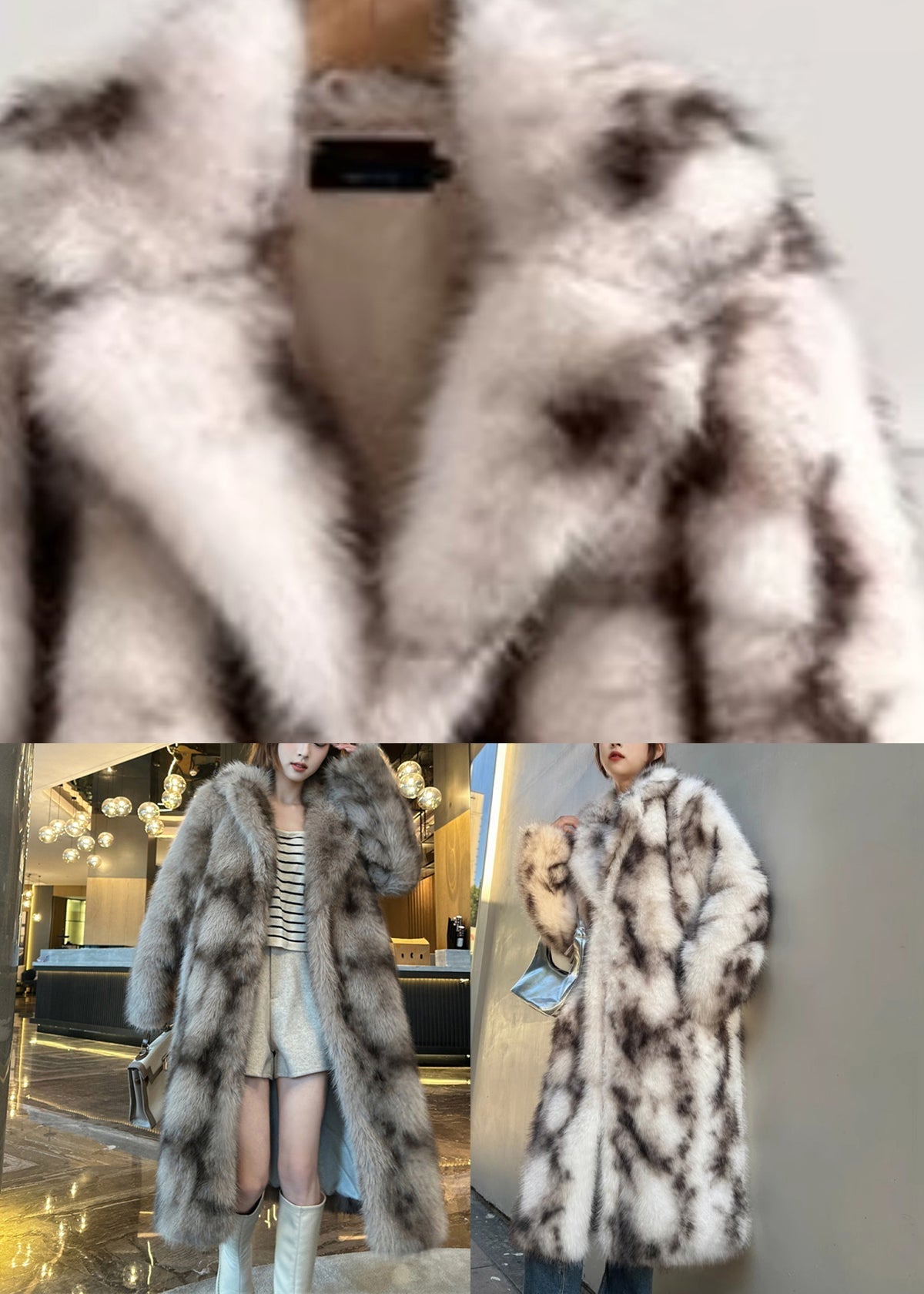 Bohemian Khaki Pockets Print Leather And Fur Long Coats Winter WZ032