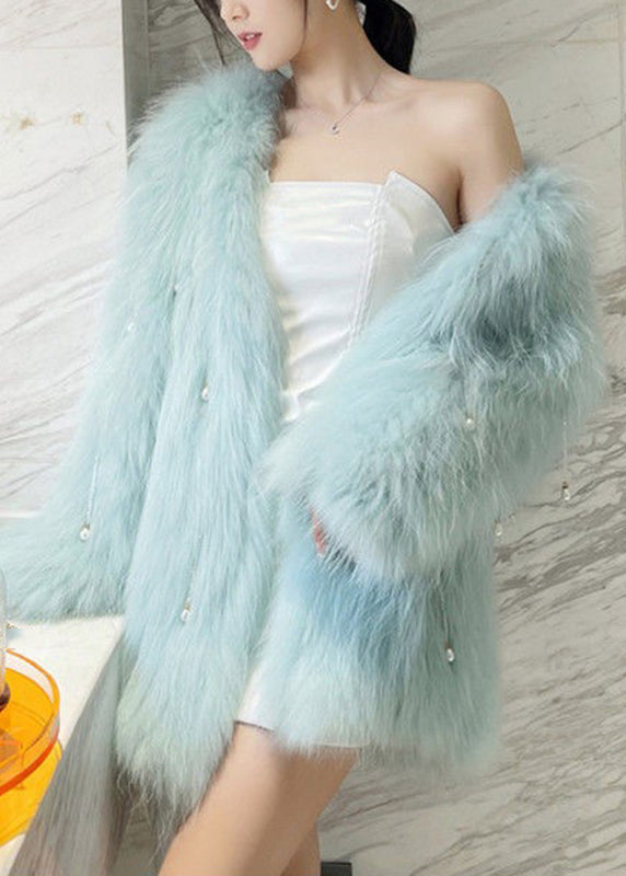 Bohemian Light Green Raccoon Hair Leather And Fur Coat Winter WZ033