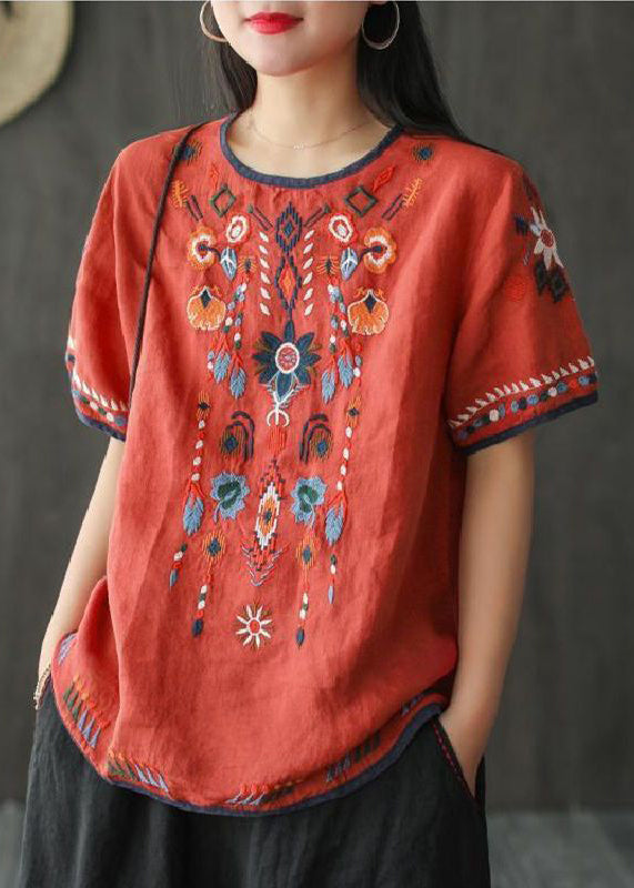 Bohemian Lose Weiß Bestickte Baumwolle T Shirt Sommer TN016