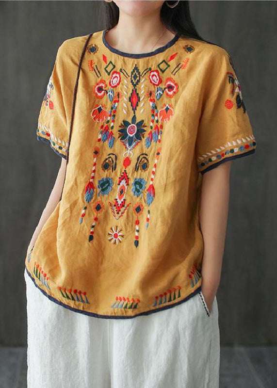 Bohemian Lose Weiß Bestickte Baumwolle T Shirt Sommer TN016