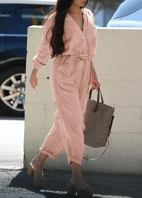 Jumpsuit Tunic Pockets Pink Pan Peter Bohemian Fall Collar