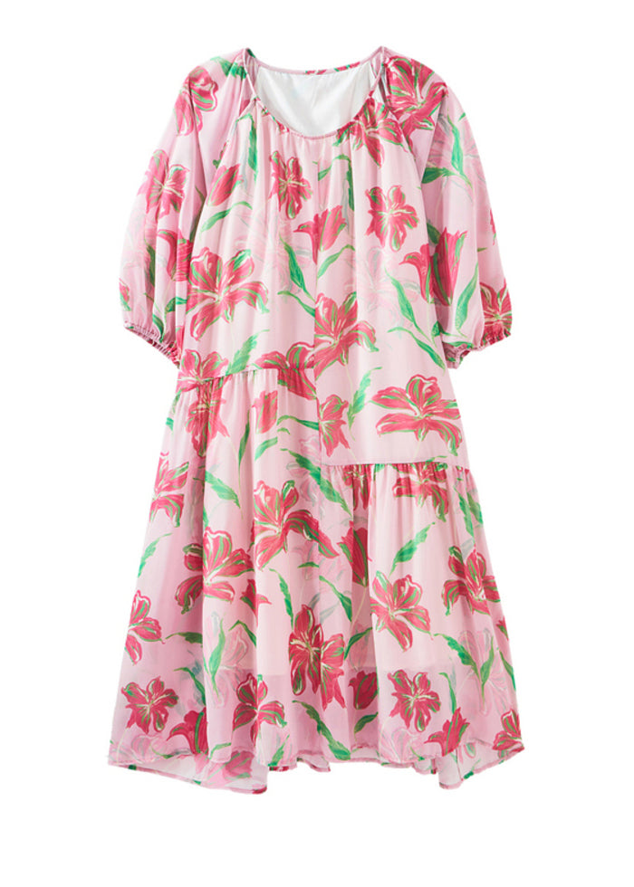 Robe longue de vacances en mousseline de soie à imprimé patchwork rose bohème été WW020