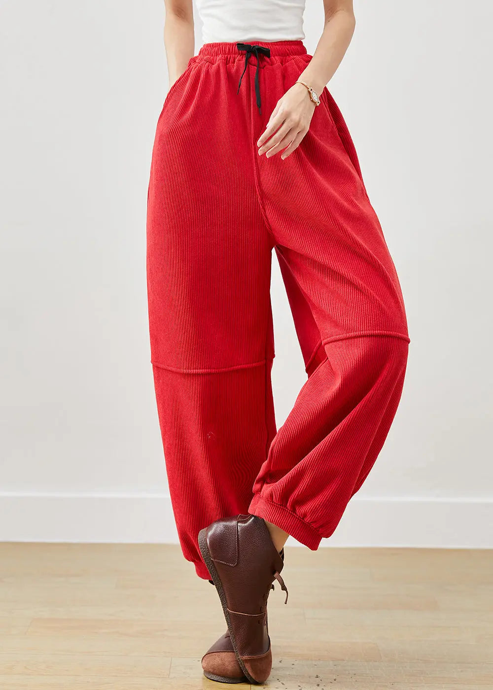 Bohemian Red Oversized Pockets Corduroy Pants Winter Ada Fashion