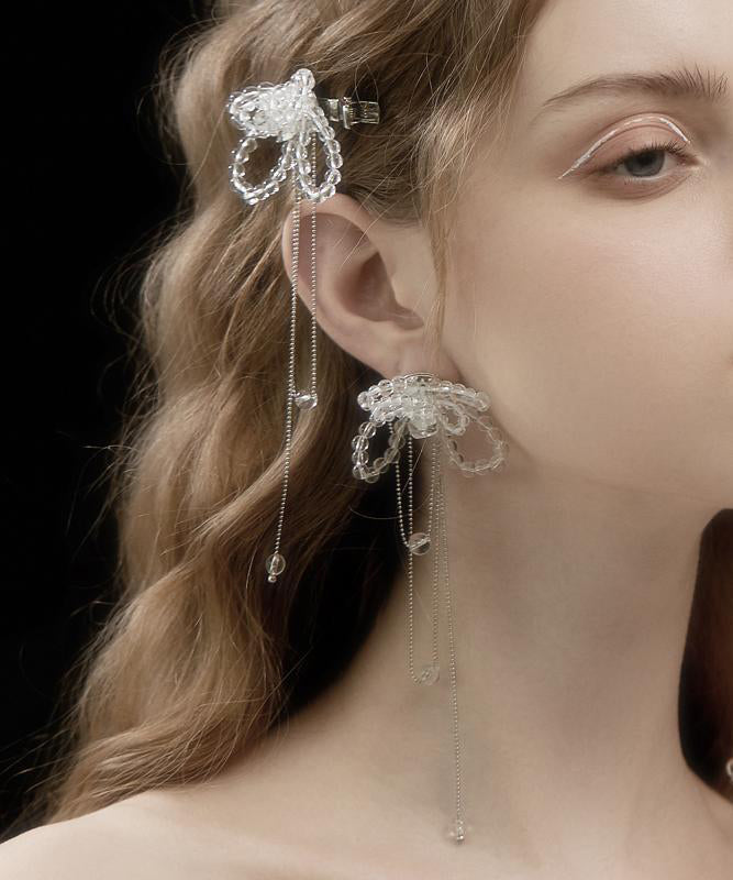 Alloy Tassel Butterfly Crystal Earrings Drop Bohemian White