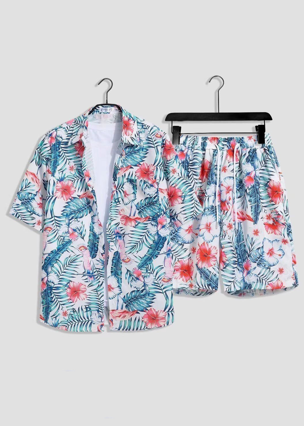 Bohemian Weiß Print Shirts Und Shorts Eis Seide Männer Zwei Stücke Set Sommer HG064