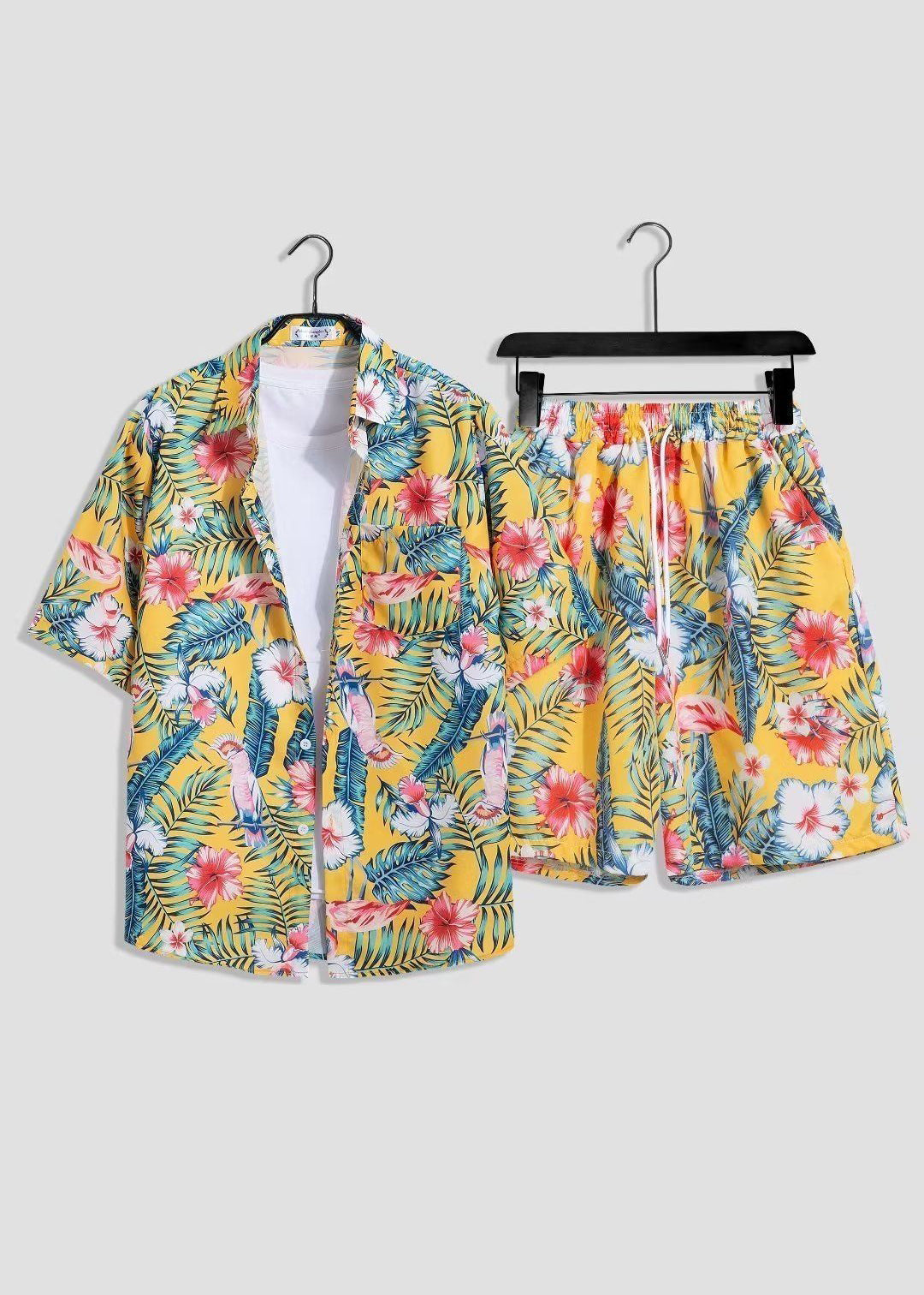 Bohemian Weiß Print Shirts Und Shorts Eis Seide Männer Zwei Stücke Set Sommer HG064