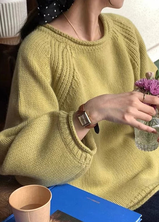 Bohemian Gelb O Neck Patchwork Gemütliche Strick Pullover Langarm TU044