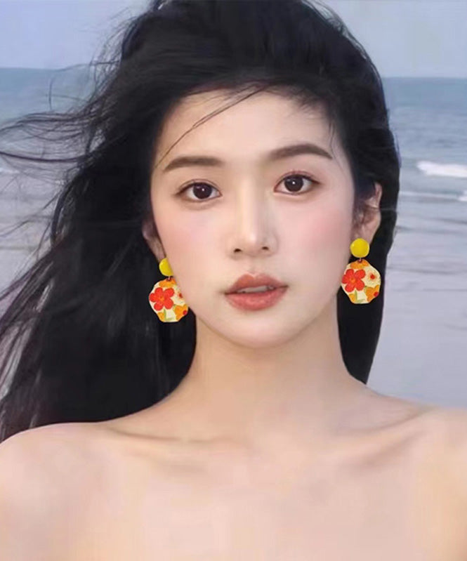 Glaze Drop Silver Bohemian Earrings Yellow Floral Srerling