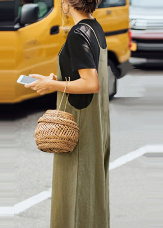 Neck Jumpsuit Army Green Slash Boho Sleeveless Solid