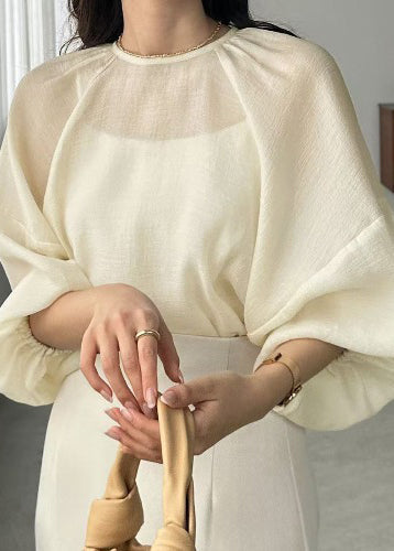 Sheer Boho Chiffon Sleeve Oversized Batwing Top Beige