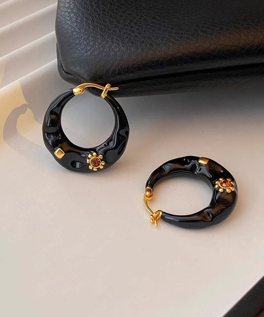 Boho Black Copper Alloy Enamel Drop Glaze C Shaped Hoop Earrings RA019