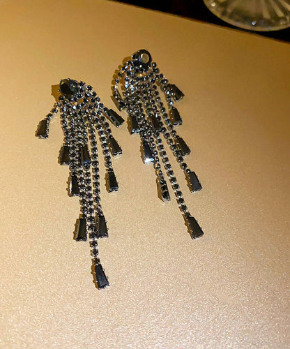 Boho Black Copper Zircon Tassel Drop Earrings QZ016