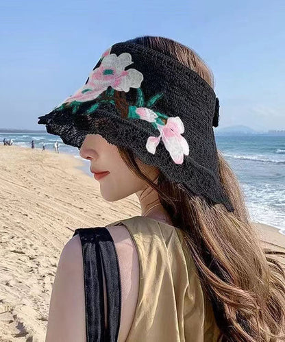 Boho Black Embroidery Hollow Out Beach Sun Hat YU1002