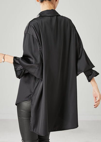 Boho Black Oversized draping Chiffon Blouses Spring YU1051