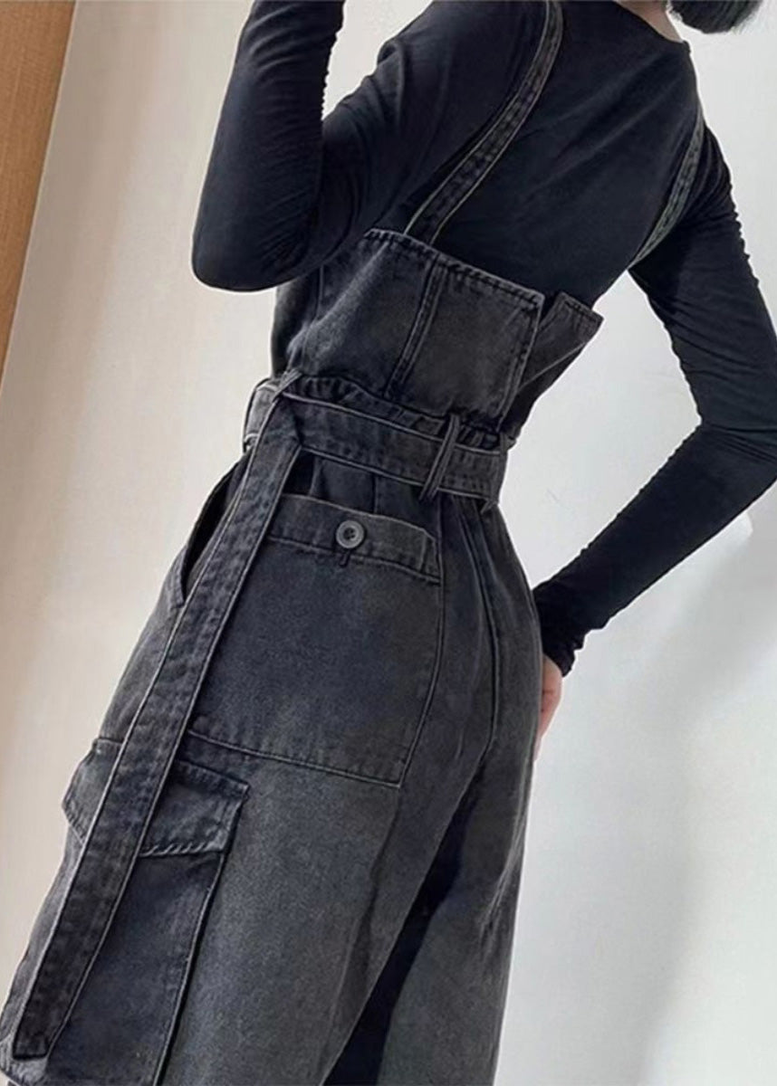 Tunic Black Boho Denim Pockets Jumpsuit Overalls Summer