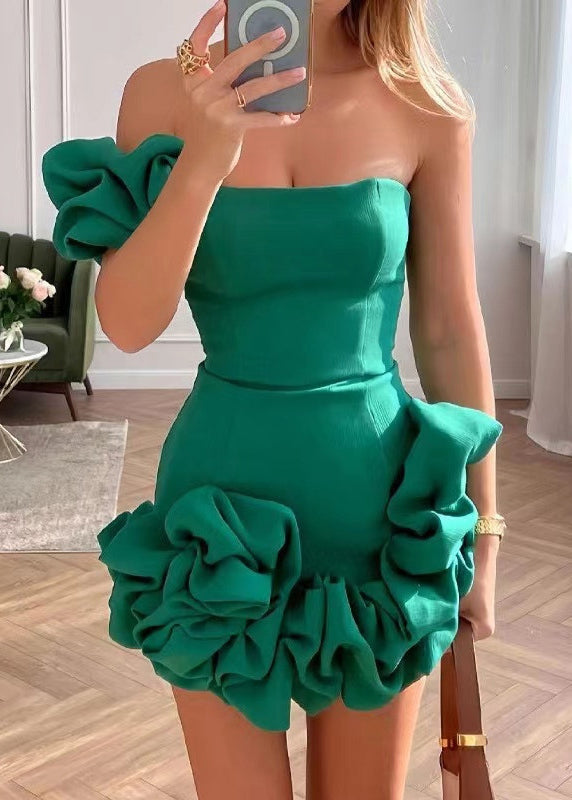 Robe d'été bleue sans bretelles style bohème dos nu