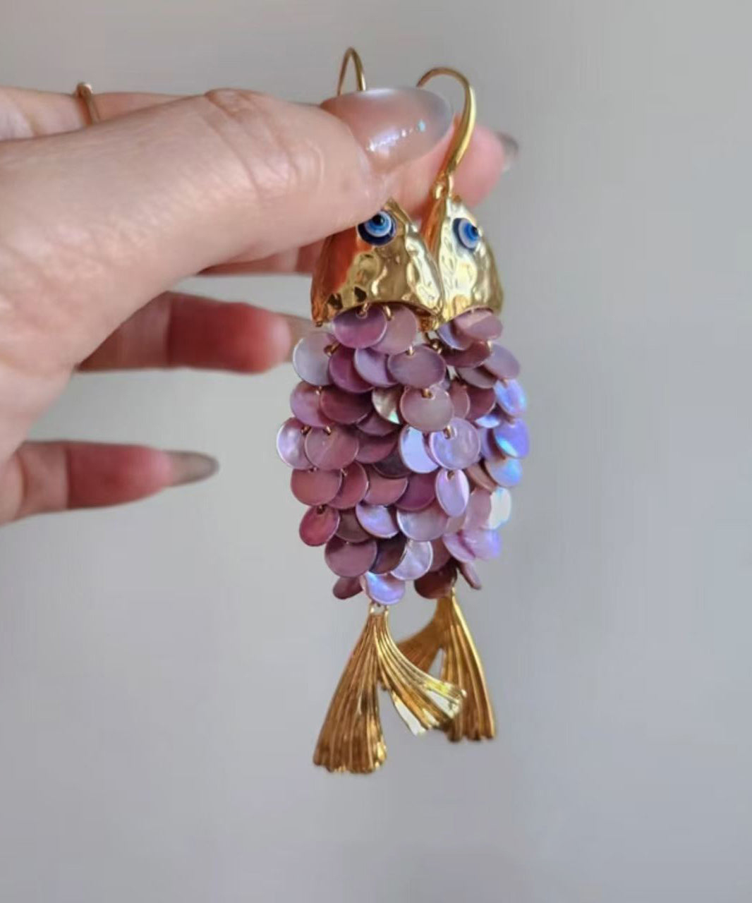 Blue Tassel Fish Weave Drop Earrings Boho Small Shell