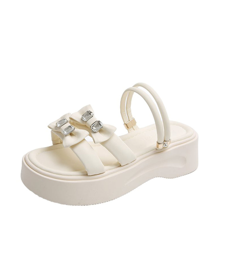 Plateforme coulissante en similicuir bohème noir avec nœud en zircon