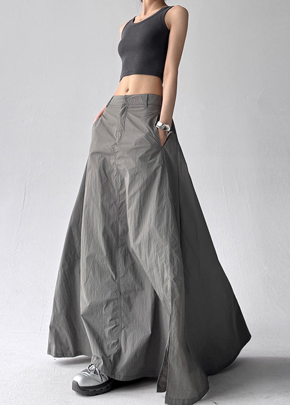 Jupe bohème ouverte à ourlet extra large, grise, ligne A, côté été