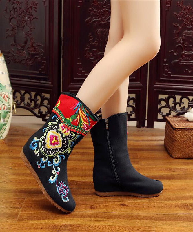 Boho Handmade Comfy Red Embroidery Wedge Boots CZ1013