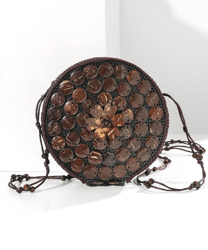 Boho Handmade Wooden Patchwork Circular Messenger Bag HJ1051