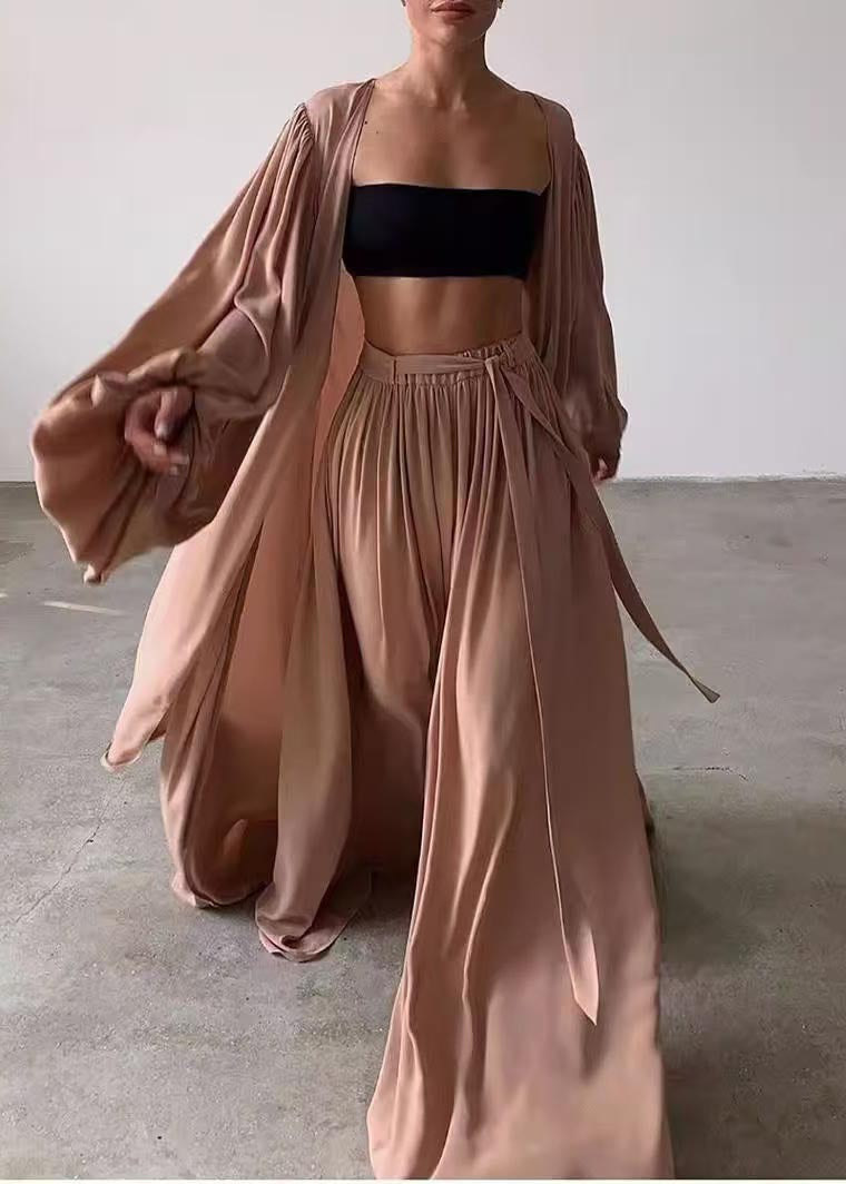 Ensemble de trois lanternes en mousseline de soie à manches kaki style bohème surdimensionné