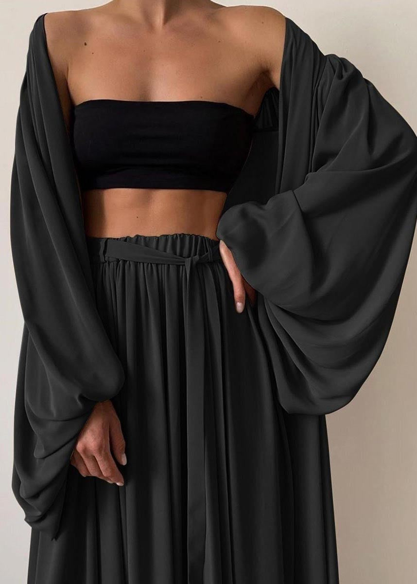 Ensemble de trois lanternes en mousseline de soie à manches kaki style bohème surdimensionné