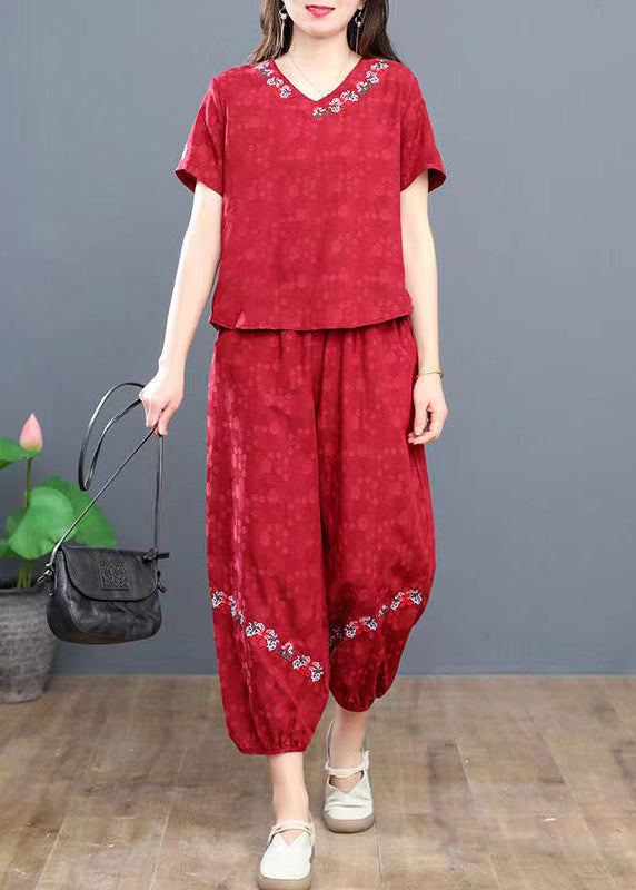 Ensemble deux pièces bohème d'été en coton bleu marine brodé