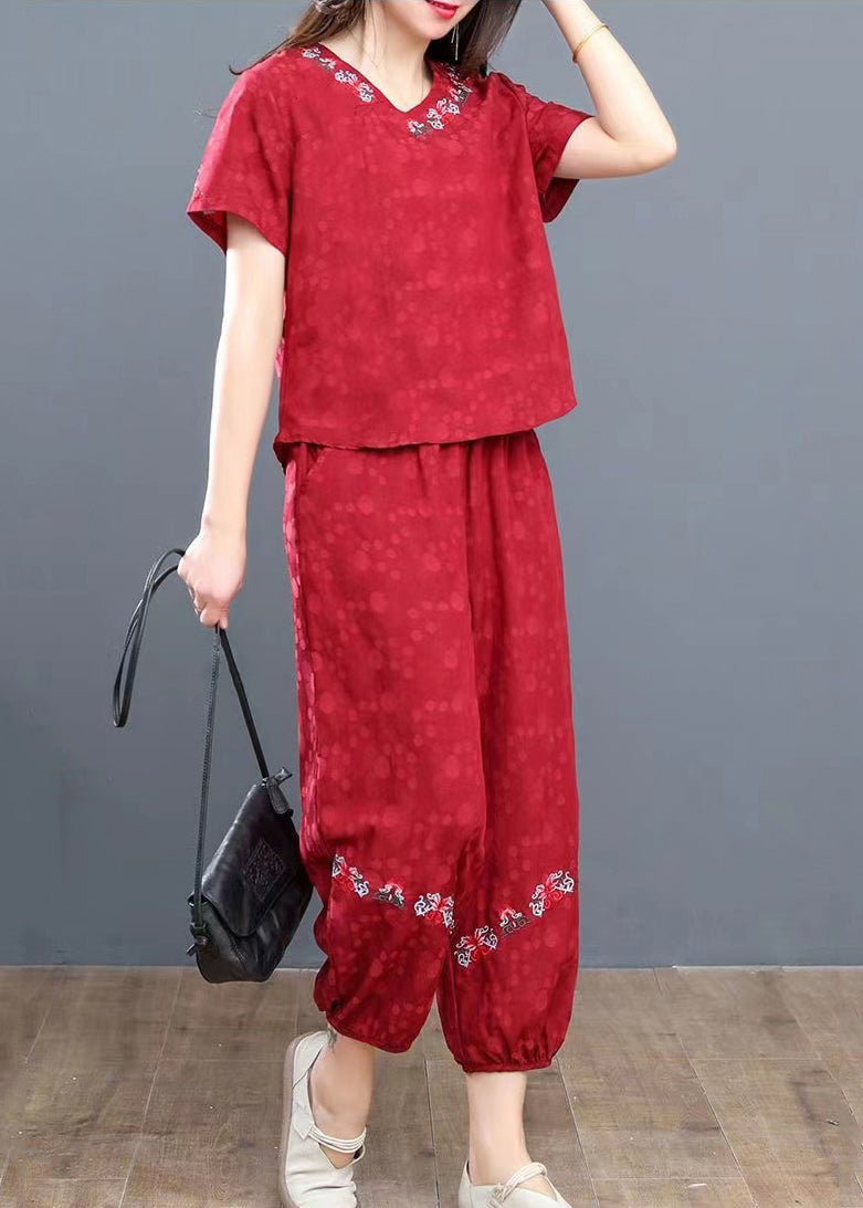 Ensemble deux pièces bohème d'été en coton bleu marine brodé