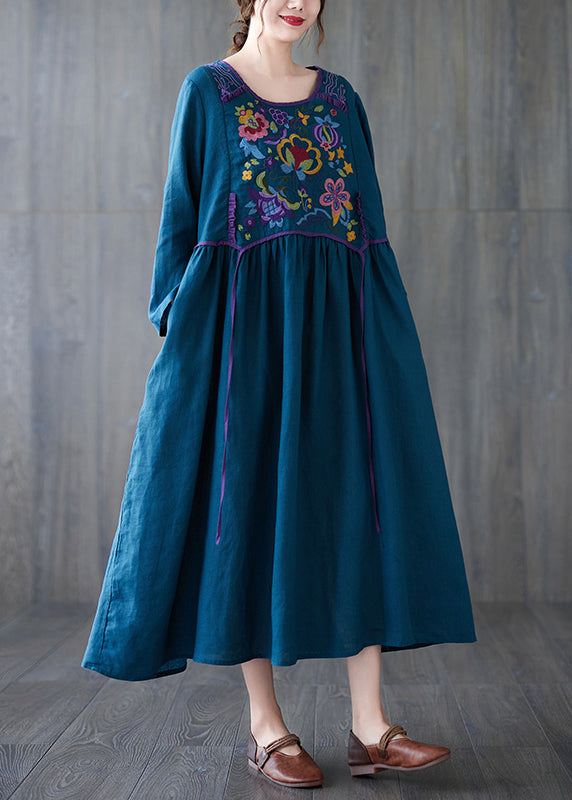 Robe bohème orange en coton patchwork brodé à col rond, printemps TZ045